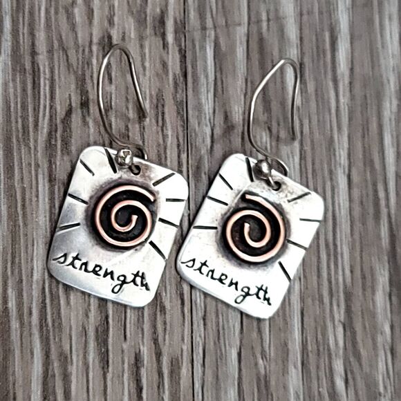 925 Sterling Silver Dangle Earrings Inspiring Strength - Picture 3 of 7